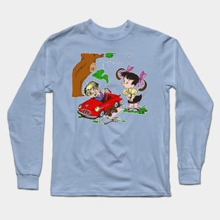 Cute Boy Mechanic Fixes Toy Car for A PigTailed Girl Cartoon Long Sleeve T-Shirt